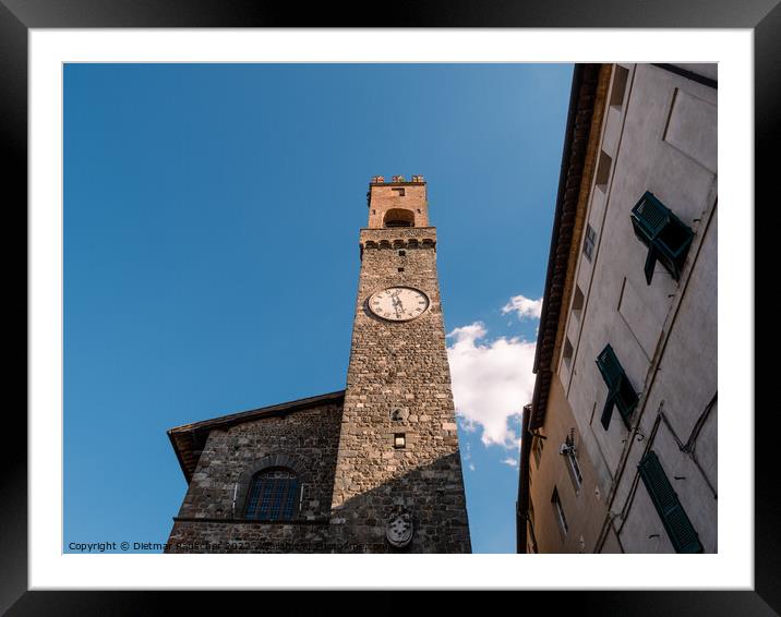 Palazzo dei Priori Montalcino Clock Tower Framed Mounted Print by Dietmar Rauscher