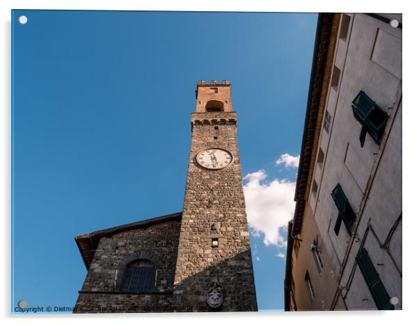 Palazzo dei Priori Montalcino Clock Tower Acrylic by Dietmar Rauscher