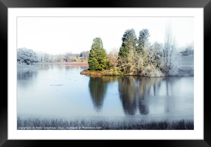 The Island On The Lake On A Frosty Morning On The Blenheim Estat Framed Mounted Print by Peter Greenway