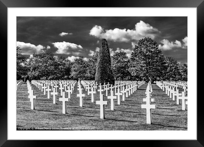 Black White Crosses American Military World War 2 Cemetary Norma Framed Mounted Print by William Perry