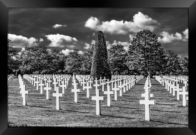 Black White Crosses American Military World War 2 Cemetary Norma Framed Print by William Perry