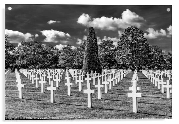 Black White Crosses American Military World War 2 Cemetary Norma Acrylic by William Perry