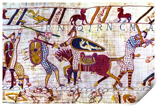 Battle Hastings Bayeux Tapestry Normandy France Print by William Perry