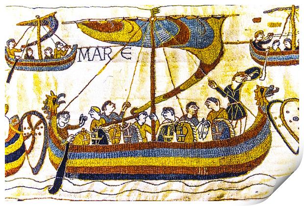 Norman Invastion Ship Bayeux Tapestry Bayeux Normandy France Print by William Perry