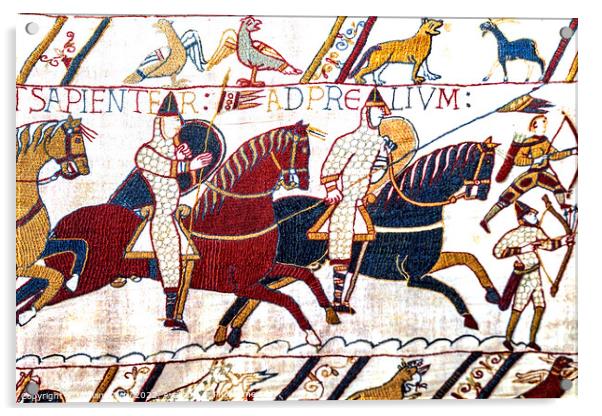 Norman Calvary Archers Battle Hastings Bayeux Tapestry Normandy  Acrylic by William Perry
