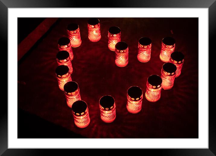 Heart Of Red Candle Lights At Night  Framed Mounted Print by Artur Bogacki