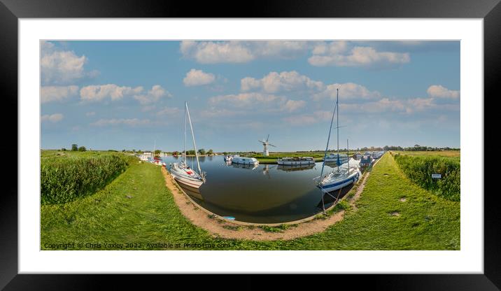 360 panorama captured at the public moorings in Thurne Dyke, Norfolk Broads Framed Mounted Print by Chris Yaxley