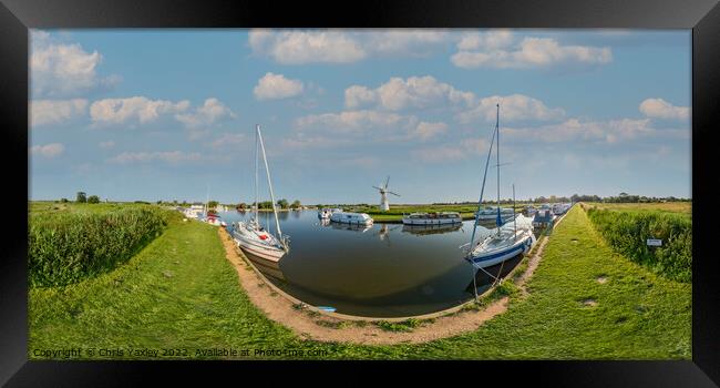 360 panorama captured at the public moorings in Thurne Dyke, Norfolk Broads Framed Print by Chris Yaxley