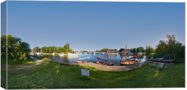 360 panorama of sail boats moored on the River Ant, Norfolk Broads Canvas Print by Chris Yaxley
