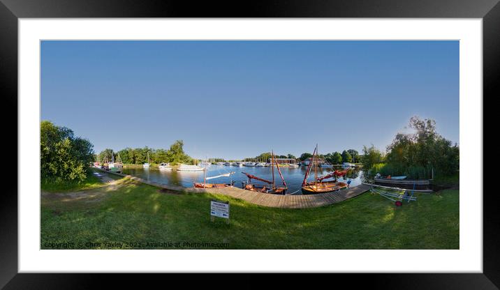 360 panorama of sail boats moored on the River Ant, Norfolk Broads Framed Mounted Print by Chris Yaxley