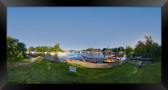 360 panorama of sail boats moored on the River Ant, Norfolk Broads Framed Print by Chris Yaxley