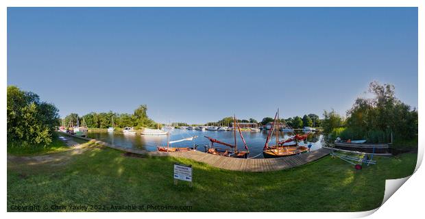 360 panorama of sail boats moored on the River Ant, Norfolk Broads Print by Chris Yaxley