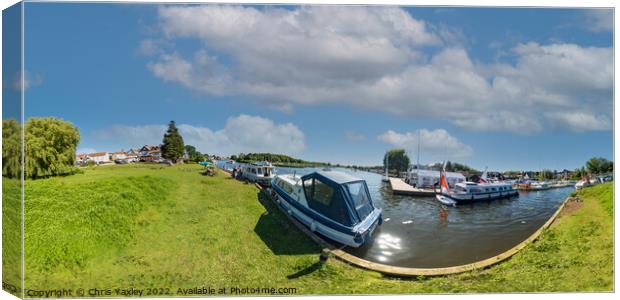 360 panorama captured on the River Bure in Horning, Norfolk Broads Canvas Print by Chris Yaxley
