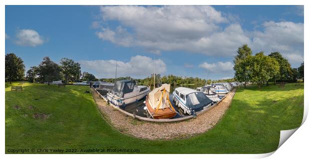 360 panorama captured at Womack Staithe, Norfolk Broads Print by Chris Yaxley