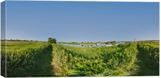 360 panorama on of the footpath along the River Thurne, Norfolk Broads Canvas Print by Chris Yaxley
