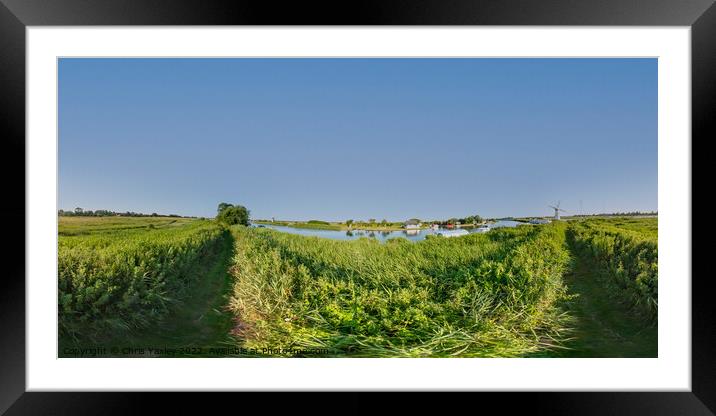 360 panorama on of the footpath along the River Thurne, Norfolk Broads Framed Mounted Print by Chris Yaxley
