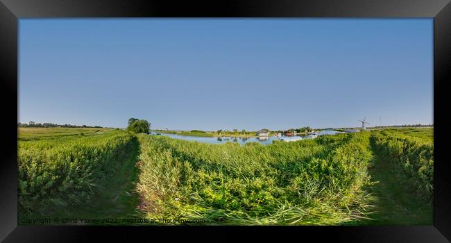 360 panorama on of the footpath along the River Thurne, Norfolk Broads Framed Print by Chris Yaxley