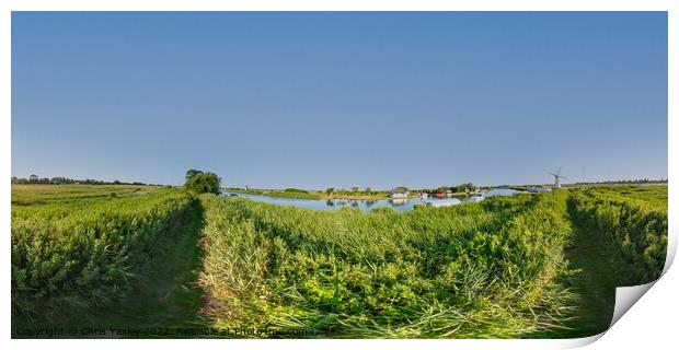 360 panorama on of the footpath along the River Thurne, Norfolk Broads Print by Chris Yaxley