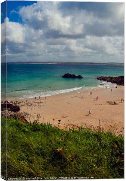 Summer's Day at Bamaluz Beach in St Ives, Cornwall Canvas Print by Michael Shannon