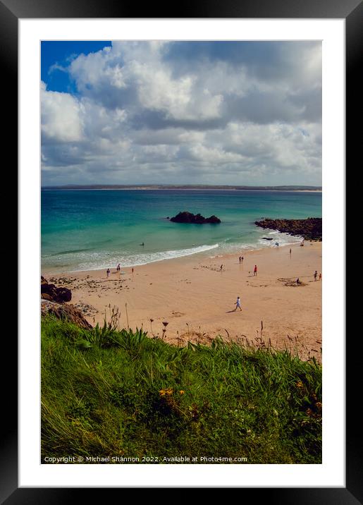 Summer's Day at Bamaluz Beach in St Ives, Cornwall Framed Mounted Print by Michael Shannon