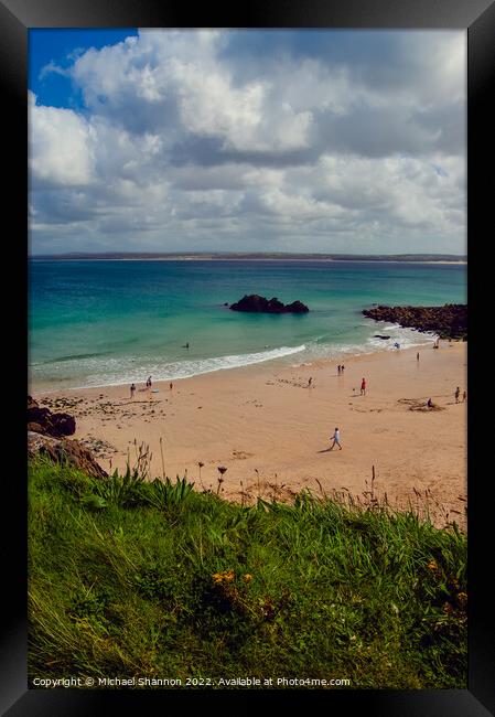 Summer's Day at Bamaluz Beach in St Ives, Cornwall Framed Print by Michael Shannon