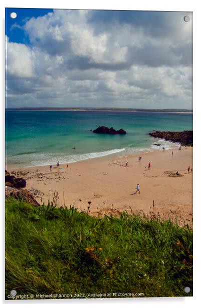 Summer's Day at Bamaluz Beach in St Ives, Cornwall Acrylic by Michael Shannon