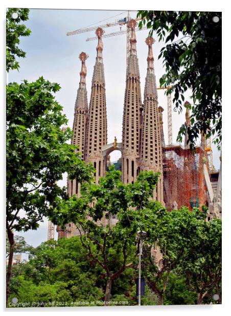 Sagrada Família, Barcelona, Spain in portait. Acrylic by john hill