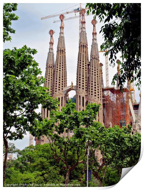 Sagrada Família, Barcelona, Spain in portait. Print by john hill