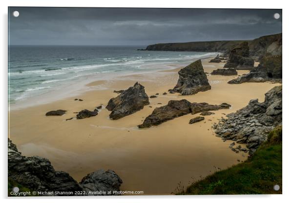 A moody, overcast day at Bedruthan Steps on the Co Acrylic by Michael Shannon
