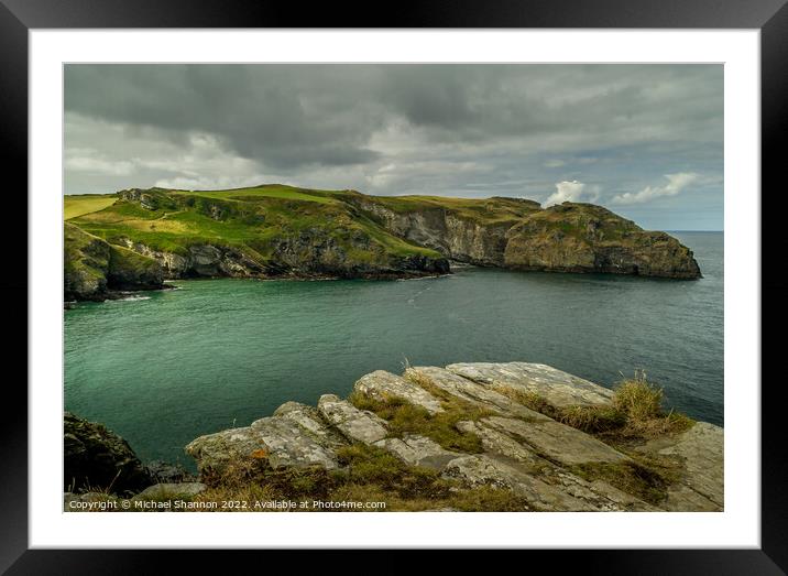 A view of Bossiney Cove in Cornwall from the cliff Framed Mounted Print by Michael Shannon