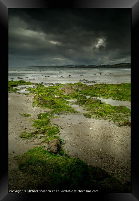 A moody, overcast day on Carne Beach in Cornwall Framed Print by Michael Shannon