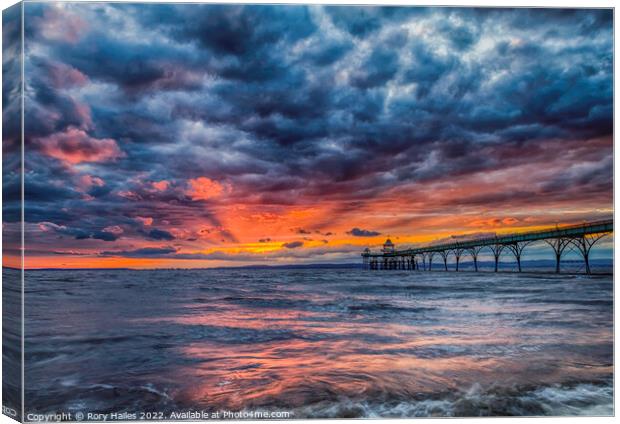 Clevedon Pier at sunset digitally manipulated Canvas Print by Rory Hailes