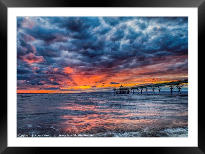 Clevedon Pier at sunset digitally manipulated Framed Mounted Print by Rory Hailes