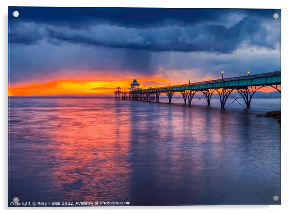 Clevedon Pier at sunset  Acrylic by Rory Hailes