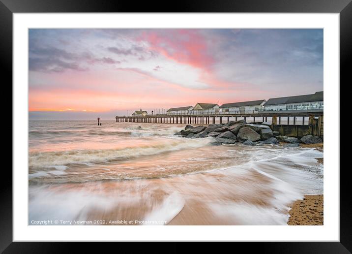 Golden Sunrise at Southwold Pier Framed Mounted Print by Terry Newman
