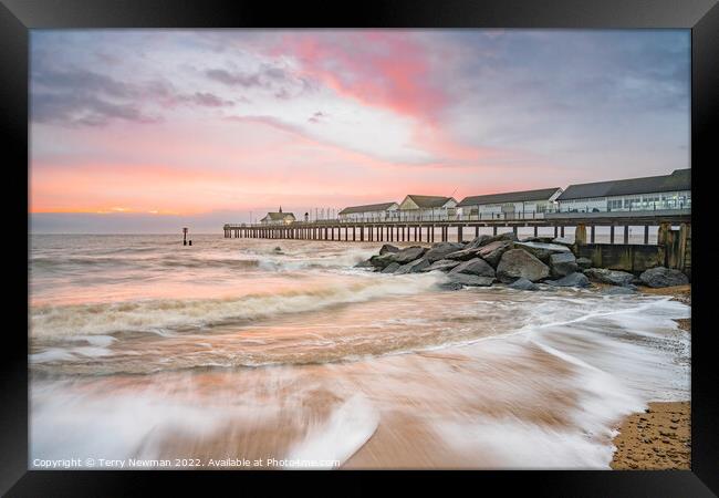 Golden Sunrise at Southwold Pier Framed Print by Terry Newman