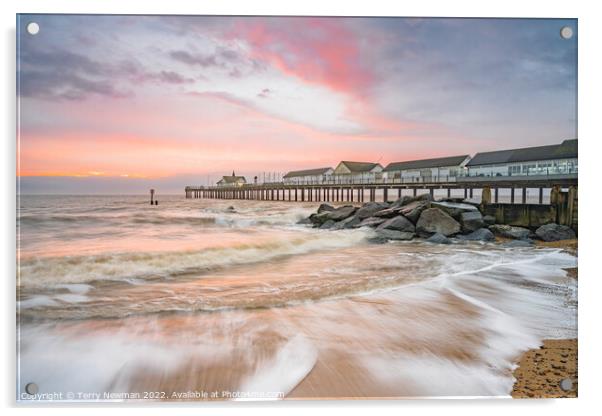 Golden Sunrise at Southwold Pier Acrylic by Terry Newman