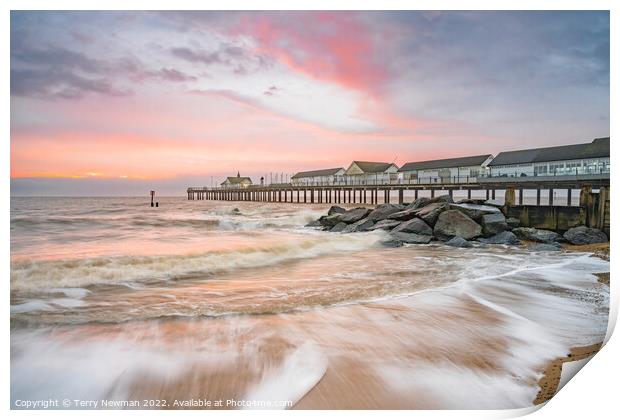 Golden Sunrise at Southwold Pier Print by Terry Newman