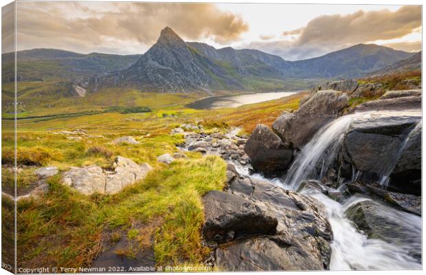 Majestic Autumn Waterfall in Snowdonia Canvas Print by Terry Newman