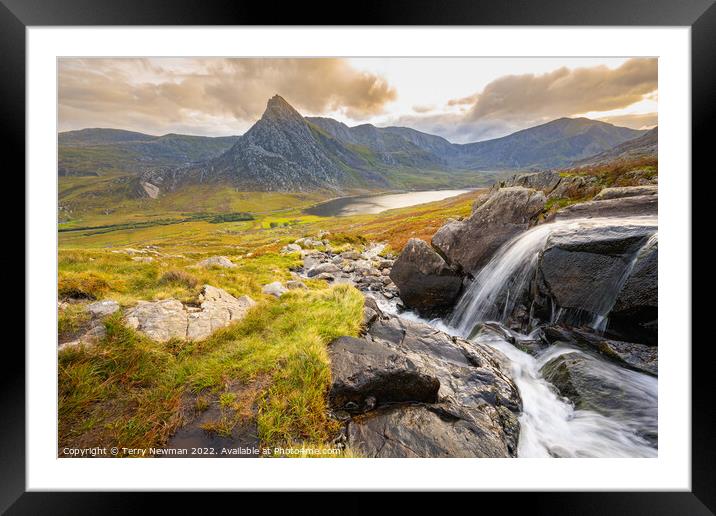 Majestic Autumn Waterfall in Snowdonia Framed Mounted Print by Terry Newman