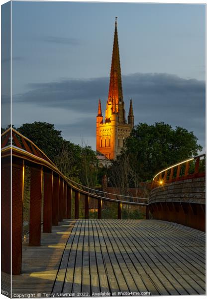 Majestic Norwich Cathedral at Dusk Canvas Print by Terry Newman