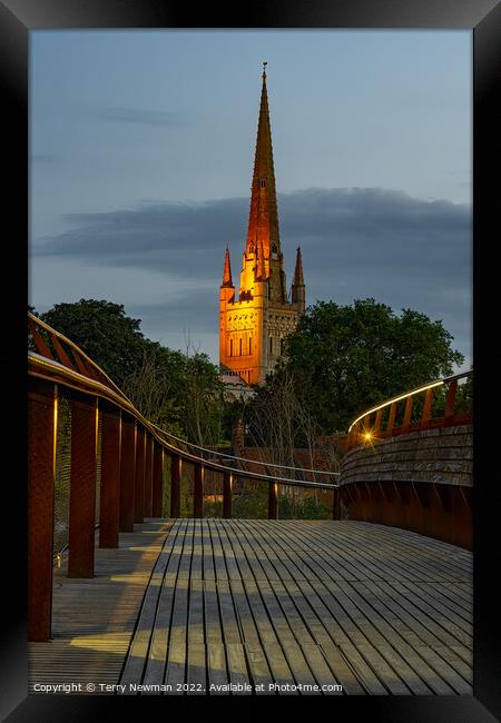 Majestic Norwich Cathedral at Dusk Framed Print by Terry Newman
