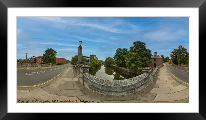 360 panorama of the view down the River Wensum from White Friar’s Bridge, Norwich Framed Mounted Print by Chris Yaxley