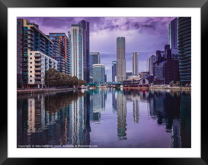 Canary Wharf, London, reflections,  UK Framed Mounted Print by Rika Hodgson