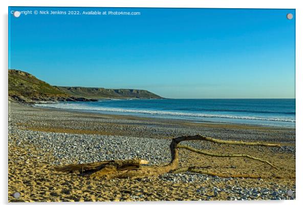 Horton Beach on the Gower Peninsula South Wales Acrylic by Nick Jenkins