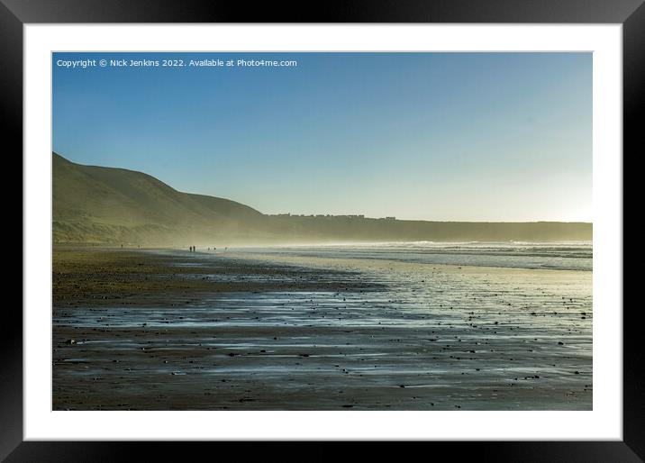 Rhossili Beach Gower Coast in January Framed Mounted Print by Nick Jenkins