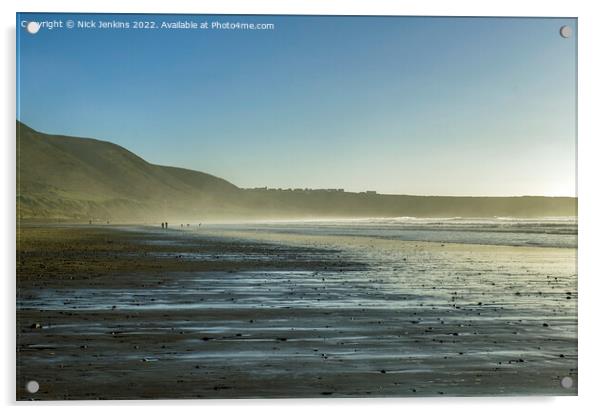 Rhossili Beach Gower Coast in January Acrylic by Nick Jenkins