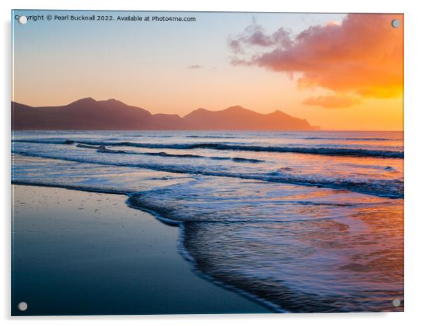 Magical Sunset at Dinas Dinlle Beach Seascape Acrylic by Pearl Bucknall