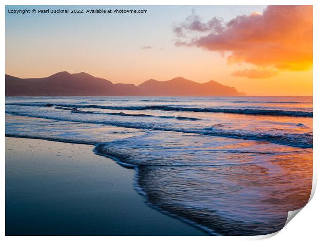 Magical Sunset at Dinas Dinlle Beach Seascape Print by Pearl Bucknall