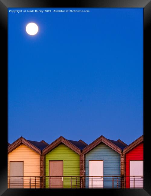Beach Huts at Night Framed Print by Aimie Burley
